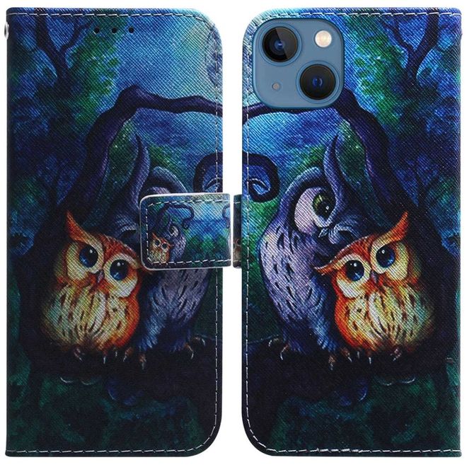 Étui pour iPhone 14 Plus - Collection Couverture Livre en Cuir - Hiboux Noirs