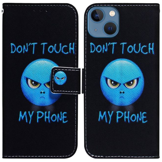 iPhone 14 Plus Phone Case - Leather Book Cover Image Series - Angry Smiley