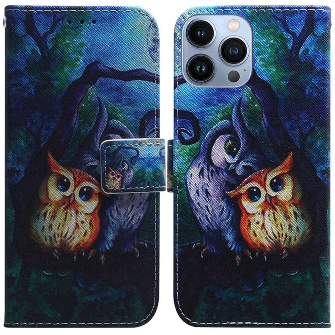 iPhone 14 Pro Max Handy Hülle - Leder Bookcover Image Series - düstere Eulen