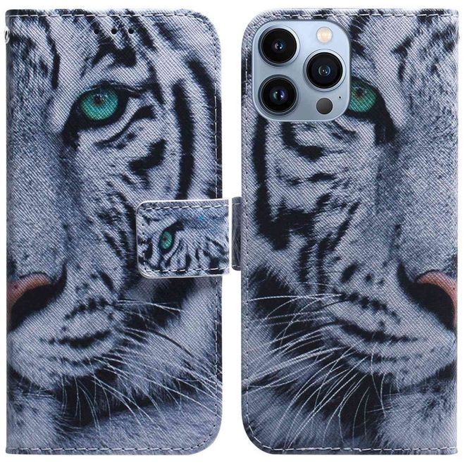 iPhone 14 Pro Max Handy Hülle - Leder Bookcover Image Series - Tiger