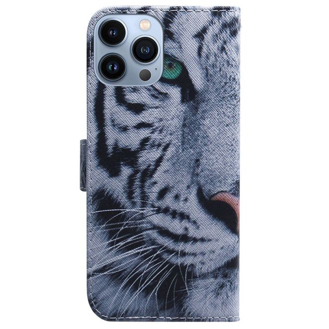 iPhone 14 Pro Max Handy Hülle - Leder Bookcover Image Series - Tiger