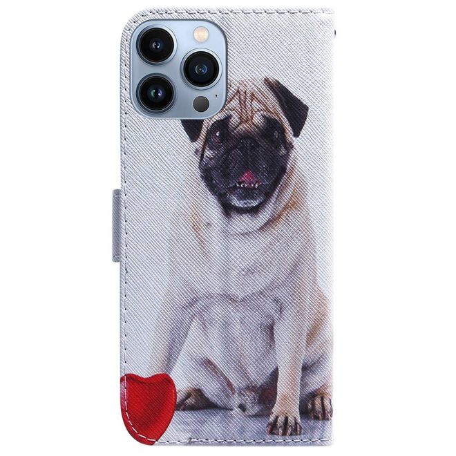iPhone 14 Pro Max Phone Case - Leather Book Cover Image Series - Dog and Heart