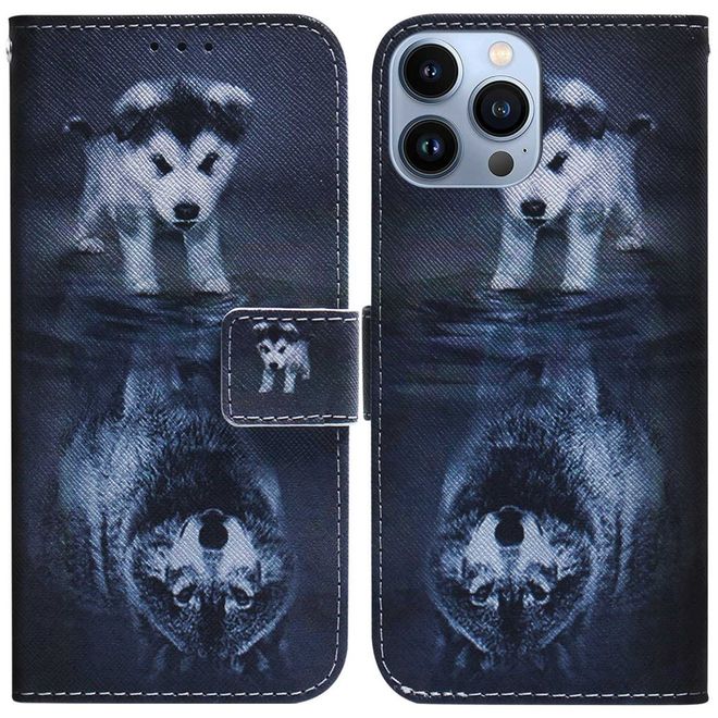 iPhone 14 Pro Max Handy Hülle - Leder Bookcover Image Series - Baby Wolf