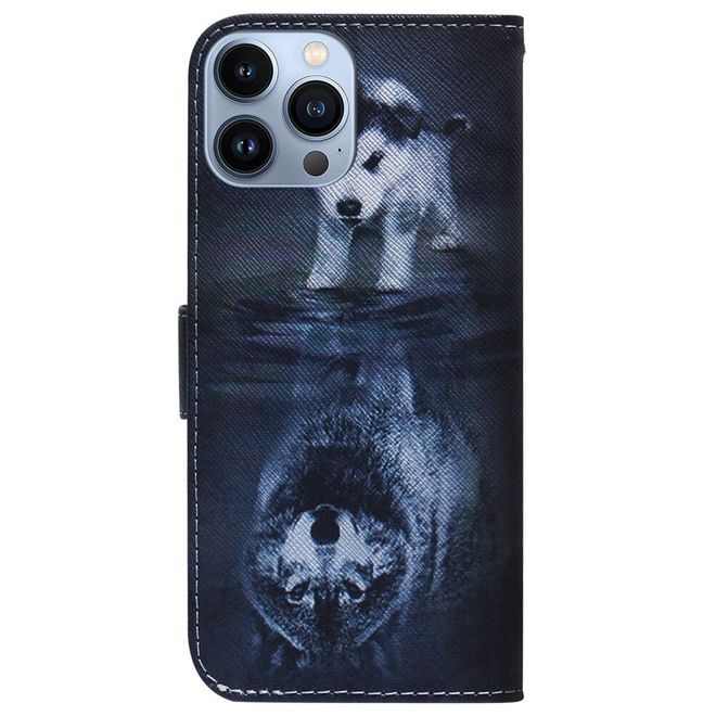 iPhone 14 Pro Max Handy Hülle - Leder Bookcover Image Series - Baby Wolf