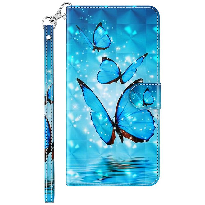 iPhone 14 Plus Handy Hülle - Leder Bookcover Image Series - blaue Schmetterlinge