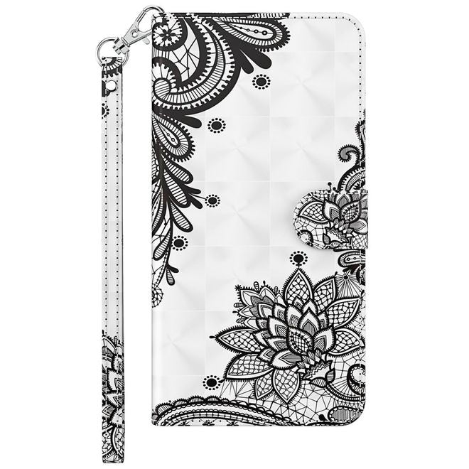 iPhone 14 Plus Phone Case - Leather Bookcover Image Series - Black Flowers