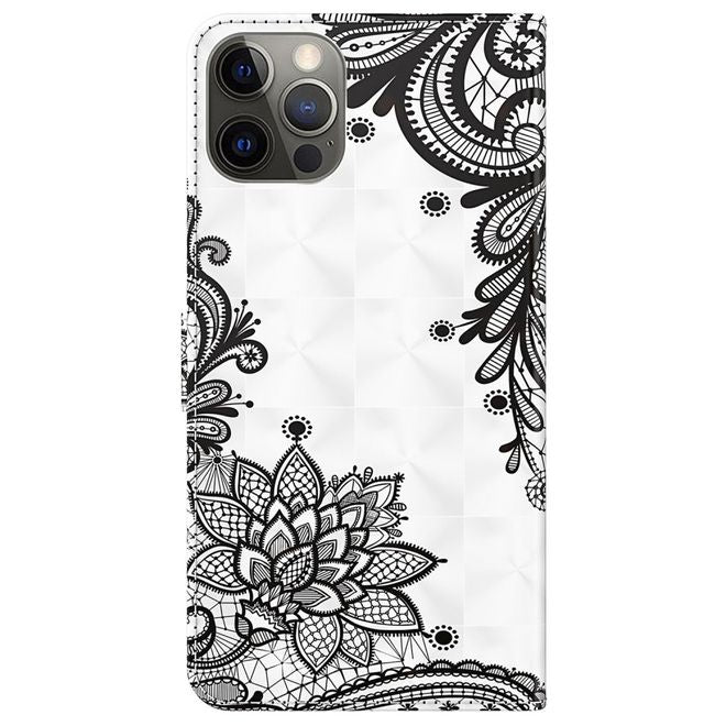 iPhone 14 Plus Phone Case - Leather Bookcover Image Series - Black Flowers