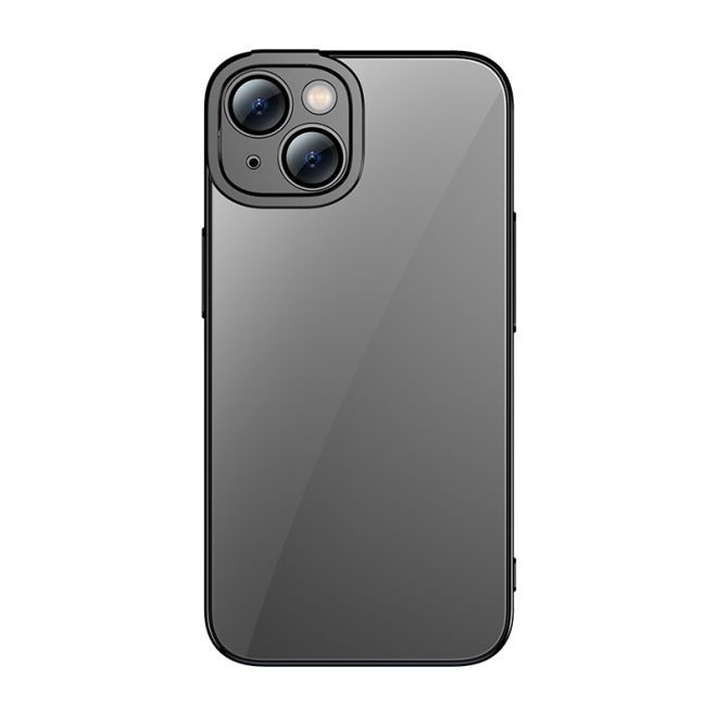 Baseus - iPhone 14 Plus Hülle - Hardcase mit galvanisiertem Rahmen + Displayschutz - Glitter Series - schwarz