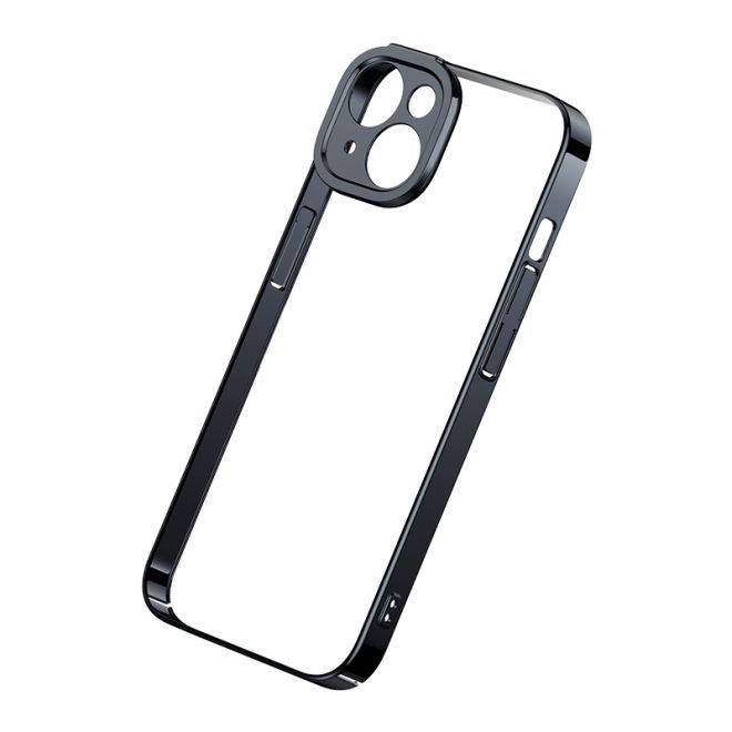 Baseus - iPhone 14 Plus Hülle - Hardcase mit galvanisiertem Rahmen + Displayschutz - Glitter Series - schwarz