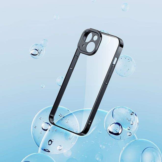 Baseus - iPhone 14 Plus Hülle - Hardcase mit galvanisiertem Rahmen + Displayschutz - Glitter Series - schwarz