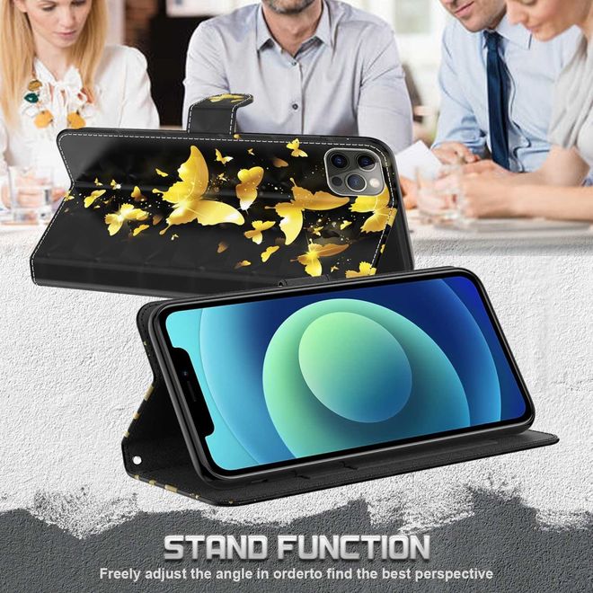 Étui pour iPhone 14 Pro - Collection Couverture Livre en Cuir - Papillon Doré