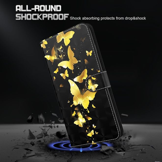 iPhone 14 Pro Max Phone Case - Leather Book Cover Image Series - Golden Butterfly