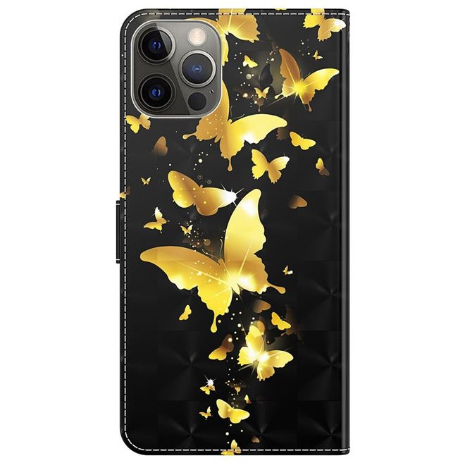 iPhone 14 Pro Max Phone Case - Leather Book Cover Image Series - Golden Butterfly