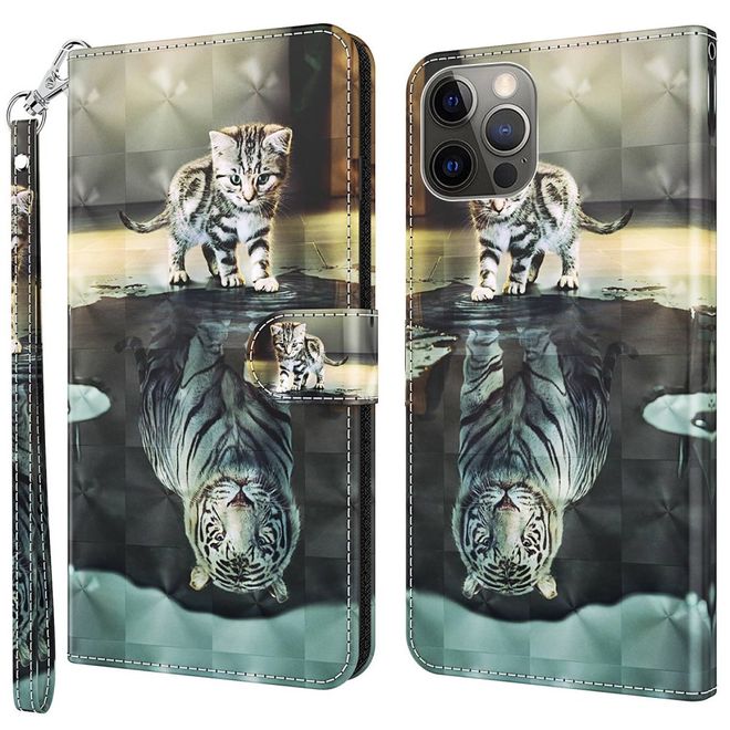 iPhone 14 Pro Max Handy Hülle - Leder Bookcover Image Series - Katze und Tiger