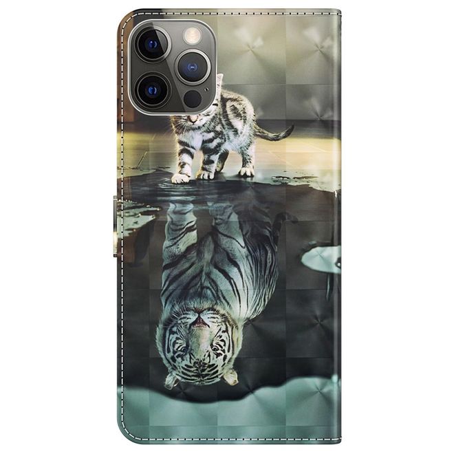 iPhone 14 Pro Max Handy Hülle - Leder Bookcover Image Series - Katze und Tiger