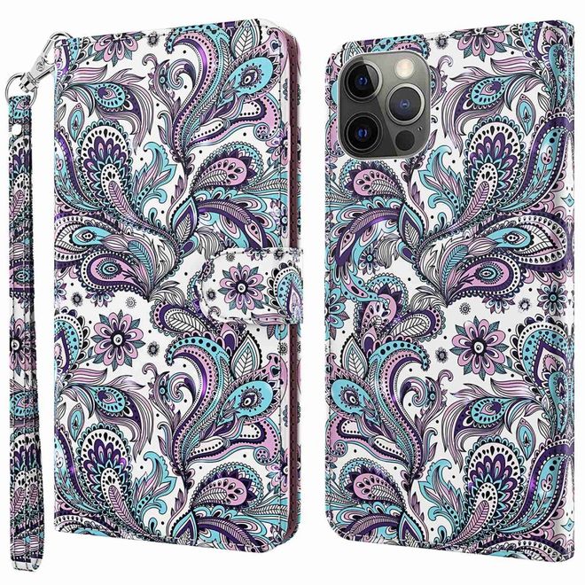 iPhone 14 Pro Max Phone Case - Leather Book Cover Image Series - Purple Pattern