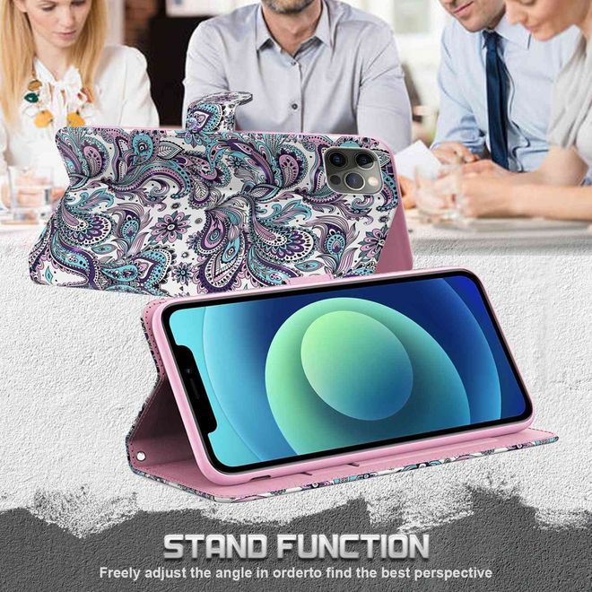 iPhone 14 Pro Max Phone Case - Leather Book Cover Image Series - Purple Pattern