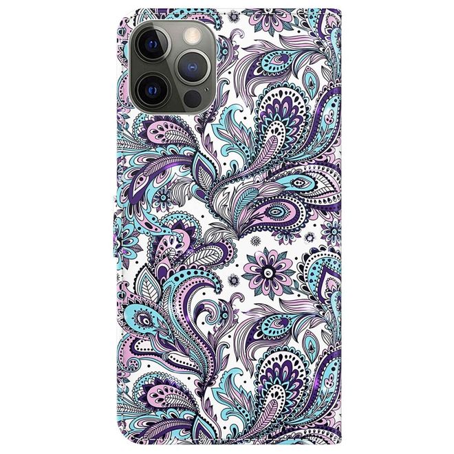 iPhone 14 Pro Max Phone Case - Leather Book Cover Image Series - Purple Pattern