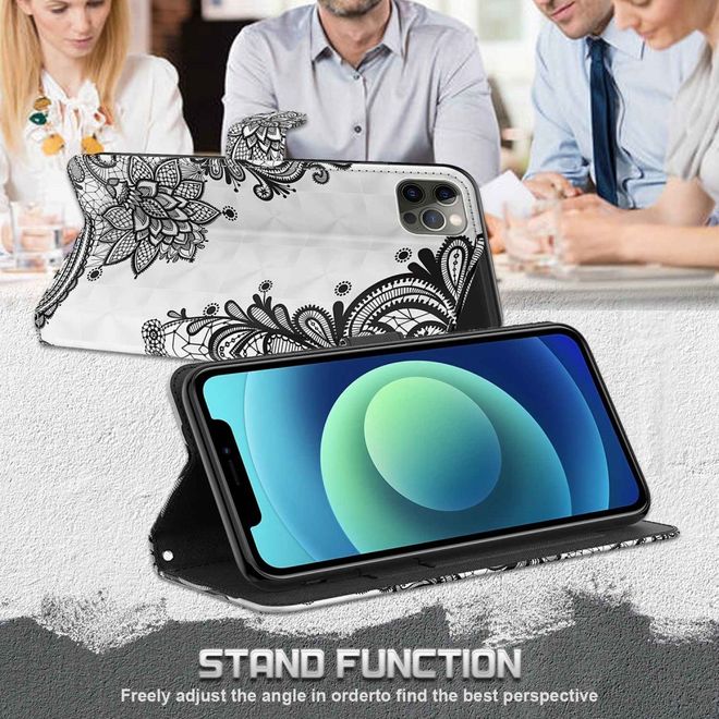 Étui pour iPhone 14 Pro Max - Collection Couverture Livre en Cuir - Fleurs Noires