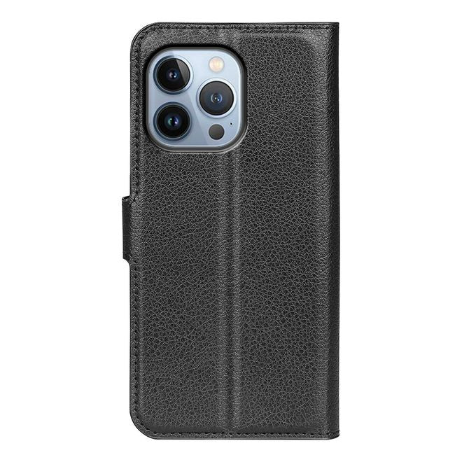 Étui pour iPhone 14 Pro Max - Collection Litchi Leather Bookcover - Noir