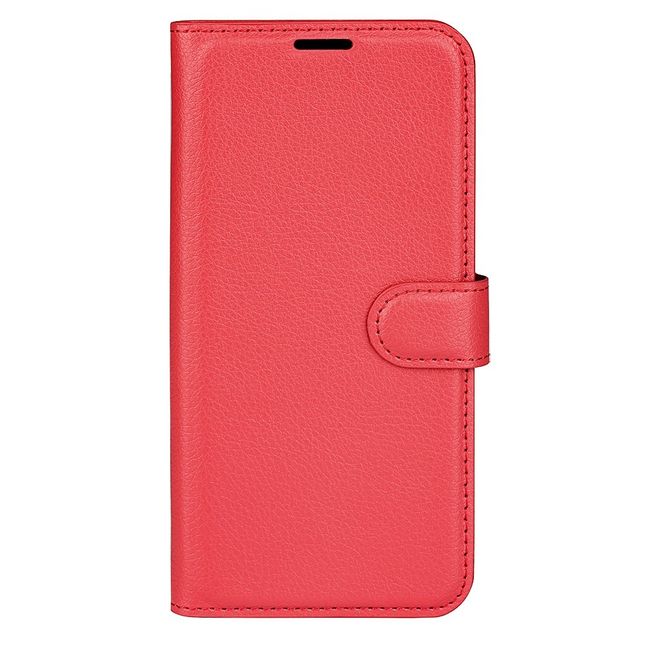 iPhone 14 Pro Max Phone Case - Litchi Leather Bookcover Series - Red