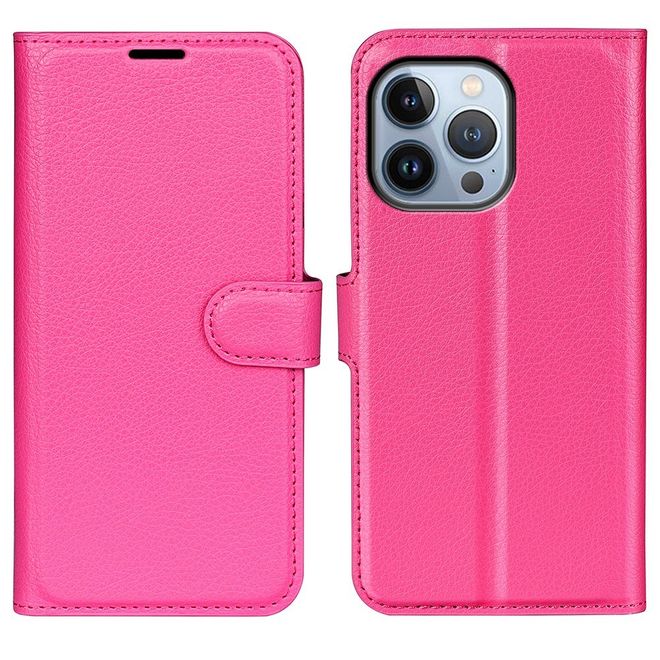 Étui pour iPhone 14 Pro Max - Collection Litchi Leather Bookcover - Rose
