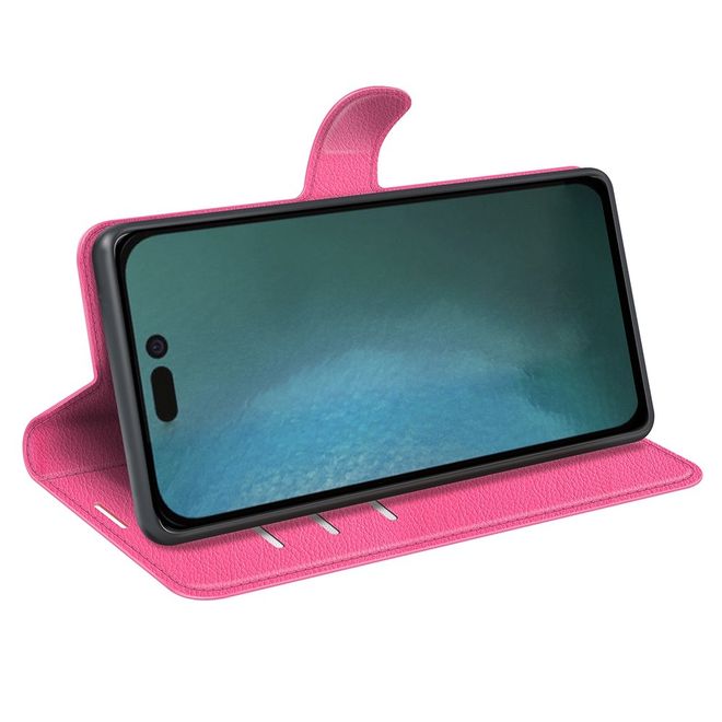 Étui pour iPhone 14 Pro Max - Collection Litchi Leather Bookcover - Rose