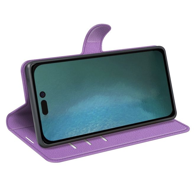 iPhone 14 Pro Max Handy Hülle - Litchi Leder Bookcover Series - purpur