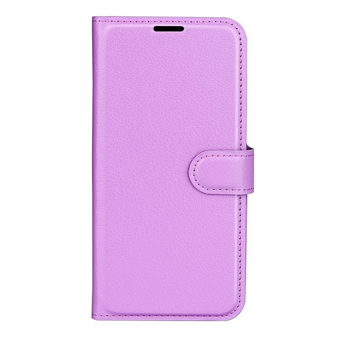 iPhone 14 Pro Max Handy Hülle - Litchi Leder Bookcover Series - purpur