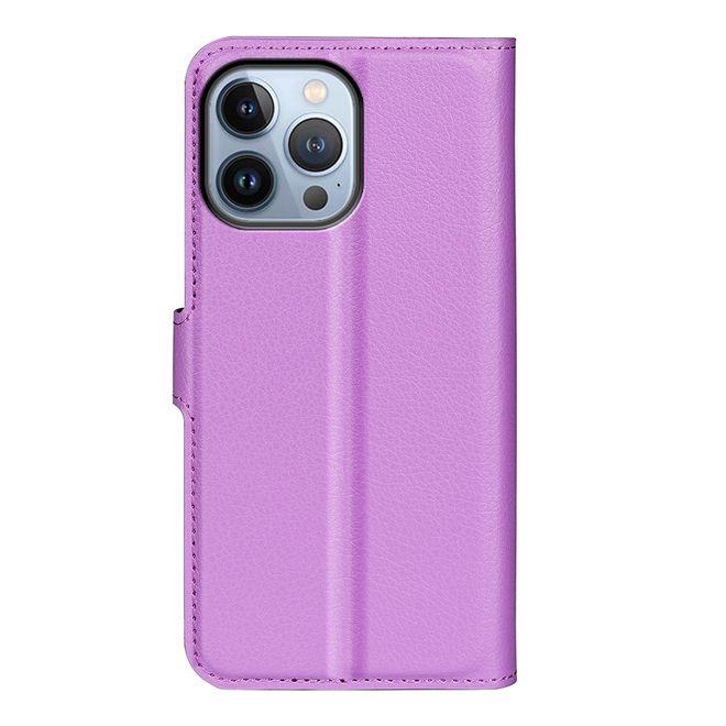 iPhone 14 Pro Max Handy Hülle - Litchi Leder Bookcover Series - purpur