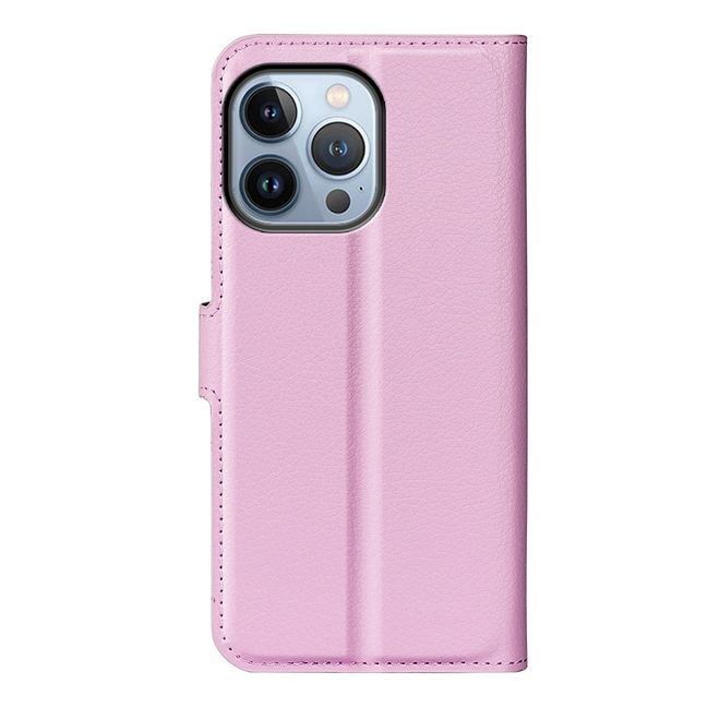 iPhone 14 Pro Handy Hülle - Litchi Leder Bookcover Series - rosa