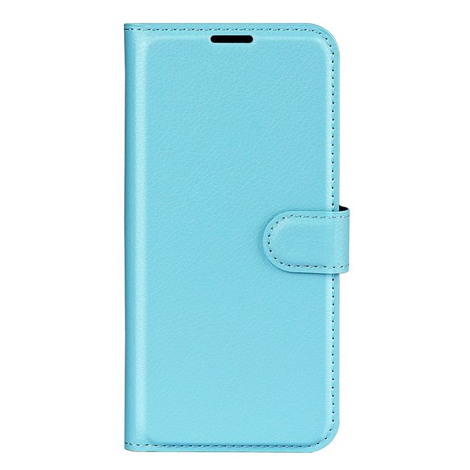 iPhone 14 Pro Handy Hülle - Litchi Leder Bookcover Series - blau