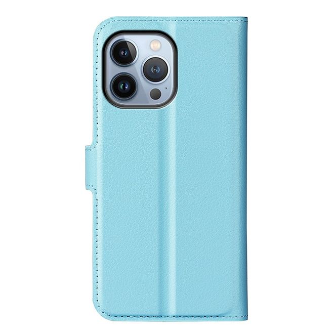 iPhone 14 Pro Handy Hülle - Litchi Leder Bookcover Series - blau