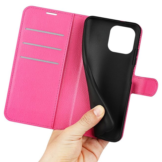 iPhone 14 Pro Handy Hülle - Litchi Leder Bookcover Series - pink