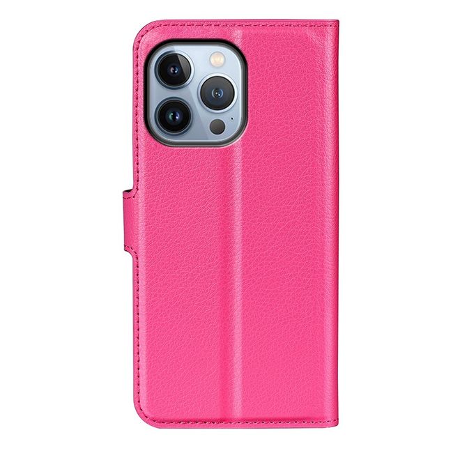iPhone 14 Pro Handy Hülle - Litchi Leder Bookcover Series - pink