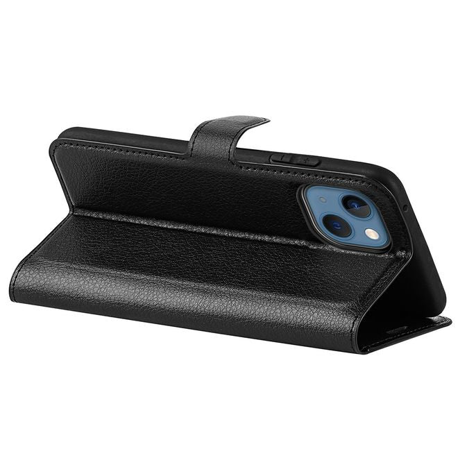 Étui pour iPhone 14 - Collection Litchi Leather Bookcover - Noir