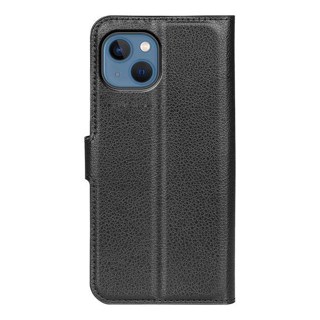 Étui pour iPhone 14 - Collection Litchi Leather Bookcover - Noir