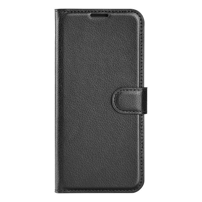 Étui pour iPhone 14 - Collection Litchi Leather Bookcover - Noir