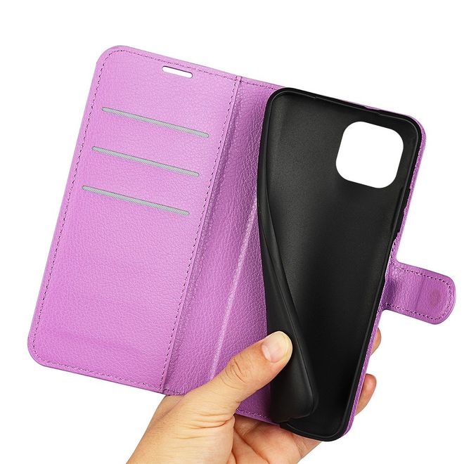 iPhone 14 Phone Case - Litchi Leather Bookcover Series - Purple