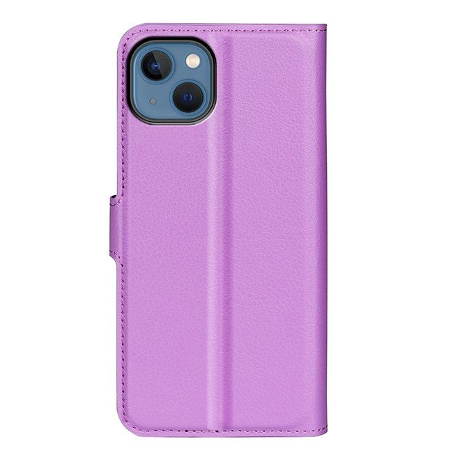 iPhone 14 Phone Case - Litchi Leather Bookcover Series - Purple