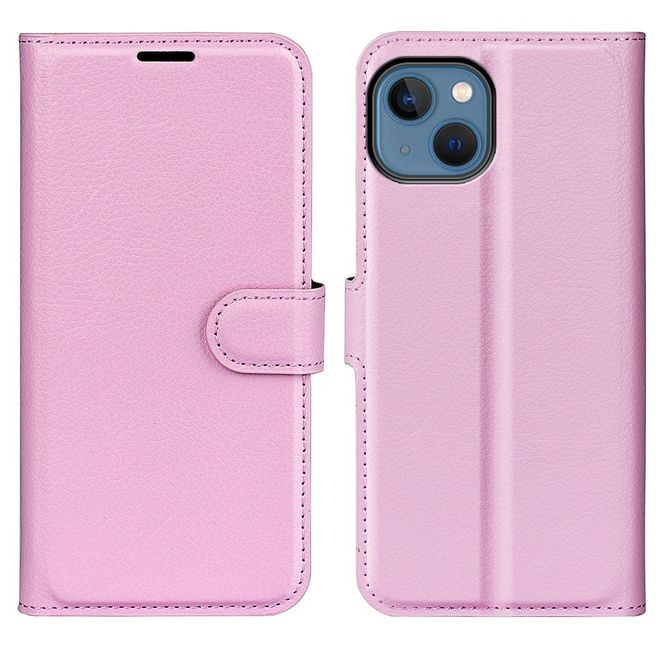 iPhone 14 Plus Handy Hülle - Litchi Leder Bookcover Series - rosa