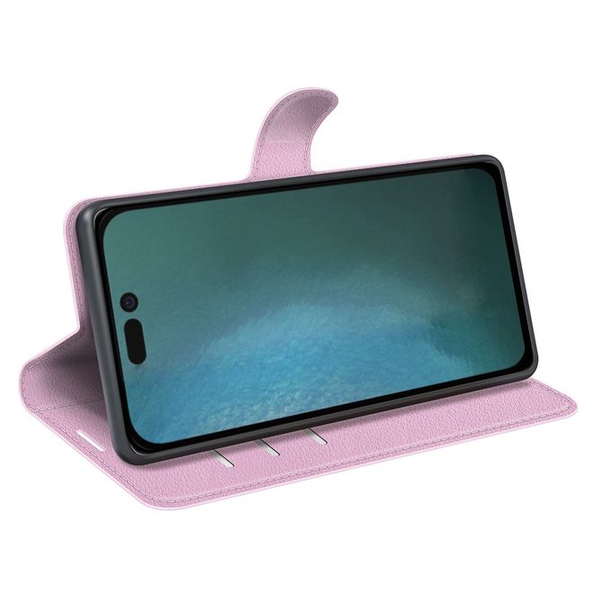 iPhone 14 Plus Handy Hülle - Litchi Leder Bookcover Series - rosa