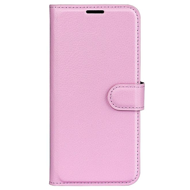 iPhone 14 Plus Handy Hülle - Litchi Leder Bookcover Series - rosa