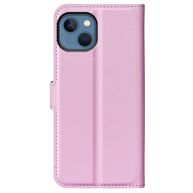 iPhone 14 Plus Handy Hülle - Litchi Leder Bookcover Series - rosa