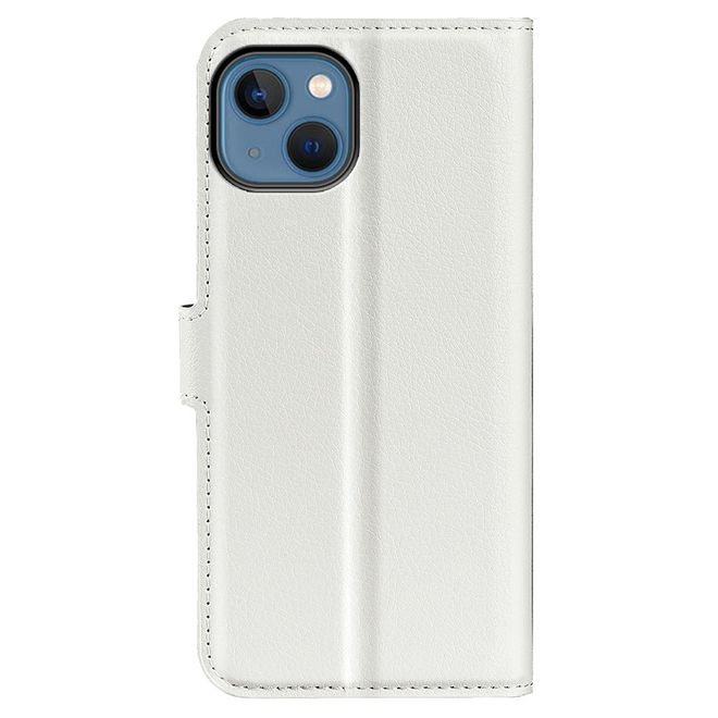 iPhone 14 Plus Handy Hülle - Litchi Leder Bookcover Series - weiss