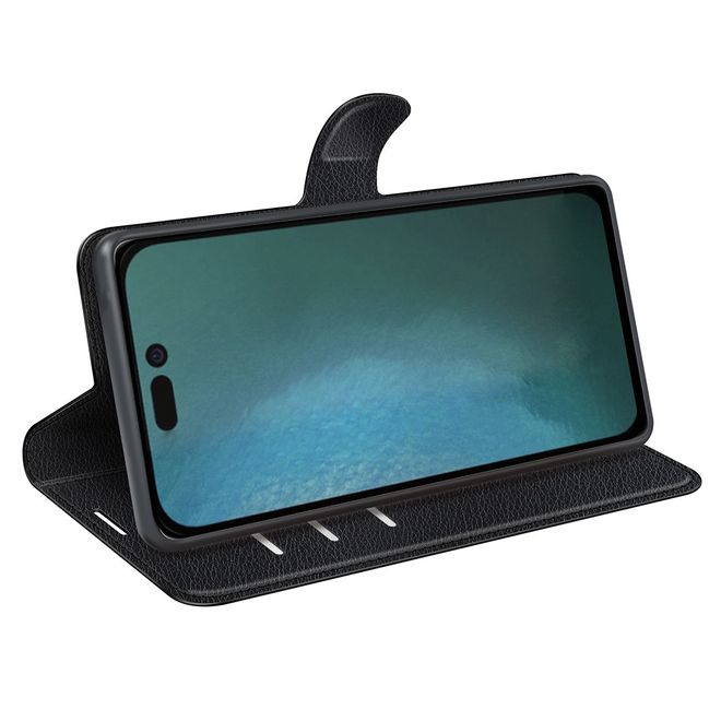 Étui pour iPhone 14 Plus - Collection Litchi Leather Bookcover - Noir