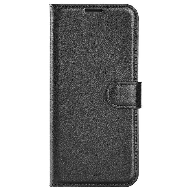 Étui pour iPhone 14 Plus - Collection Litchi Leather Bookcover - Noir