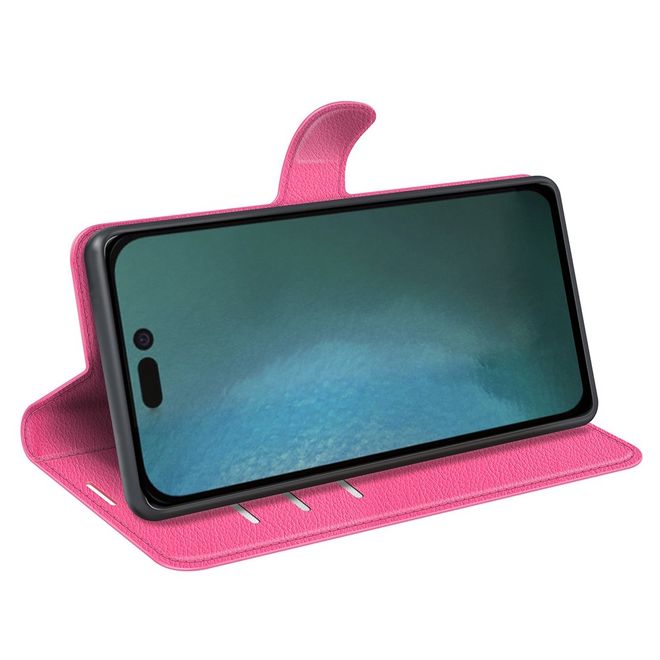 iPhone 14 Plus Handy Hülle - Litchi Leder Bookcover Series - pink