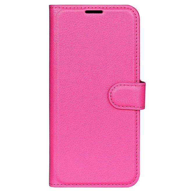 iPhone 14 Plus Handy Hülle - Litchi Leder Bookcover Series - pink