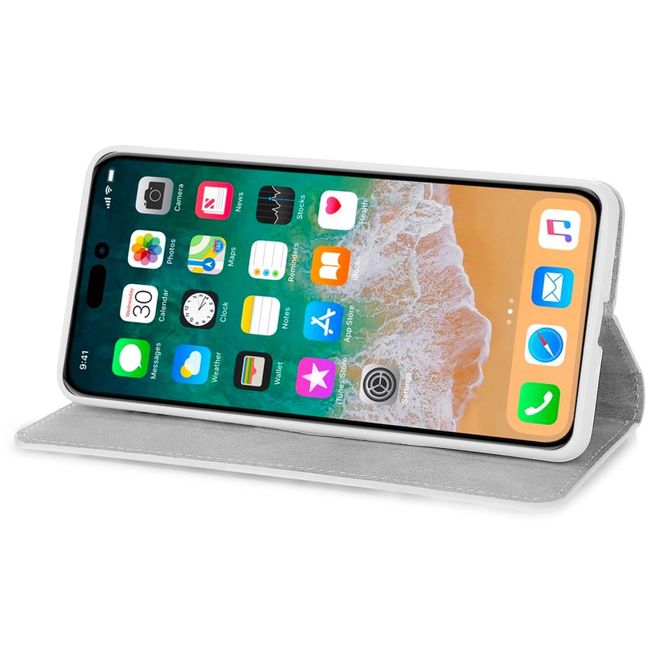 iPhone 14 Pro Handy Hülle - Glitzer Leder Bookcover - PU Leather Bling Series - gold